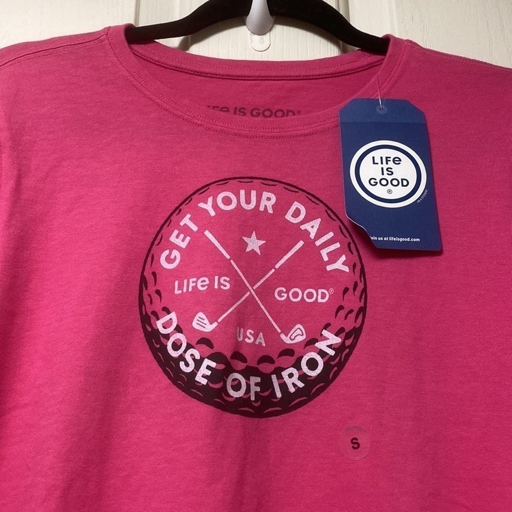 NWT LIFE IS GOOD Long Sleeve Crusher Tee Golf Pink Sz Small - Picture 2 of 7